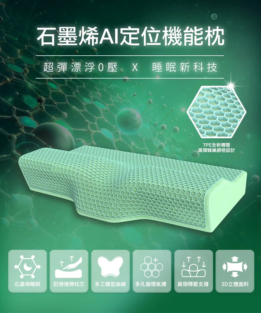 《銀髮健康樂活眠組》 石墨烯能量機能枕Ultra(咖啡金) + AI定位機能枕 +涼感巾